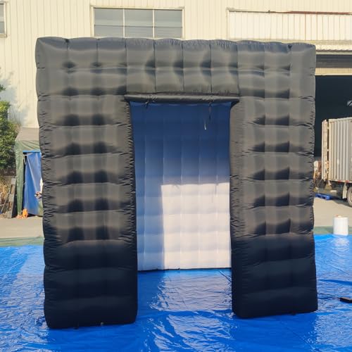 SAYOK Portable Inflatable Photo Booth Enclosure Photobooth Tent Photo Booth Backdrop Inflatable Black Cube Tent with Led Light for Advertising, Bars, Party Wedding (Two Doors, Black&White, 8.2ft) SAYOK