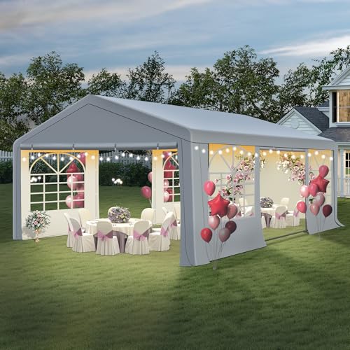 GARTOO 20' x 20' Canopy Party Tent & Carport - Heavy Duty Outdoor Wedding Gazebo with 4 Sand Bags, Event Shelter Canopy for Outdoor Event, Wedding, Birthday Party GARTOO