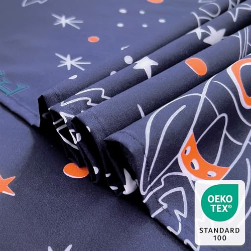 Homilay Twin Sheet Set Kids - Universe Navy 3 Pieces Soft Microfiber Cartoon Style Bedsheets for Boys Girls Teens, Oeko TEX, Breathable Deep Pocket Sheets(Space Rocket) Homilay