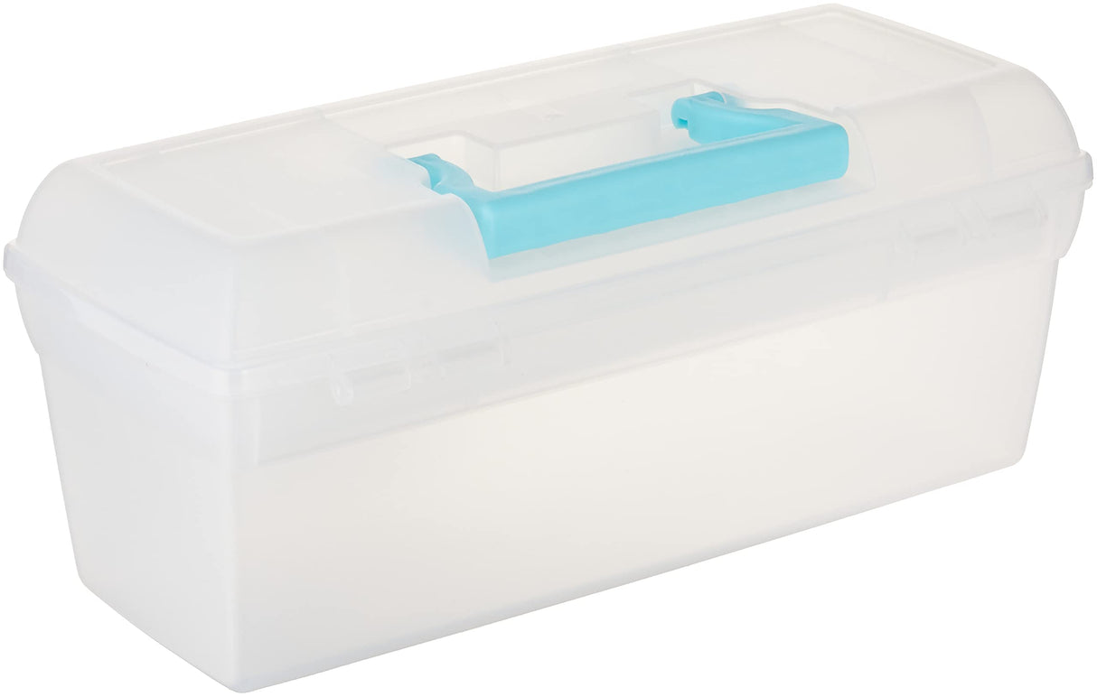 ArtBin 6937AG Essentials Lift-Out Tray Box, Portable Art & Craft Organizer with Handle and Tray, Clear/Aqua ArtBin
