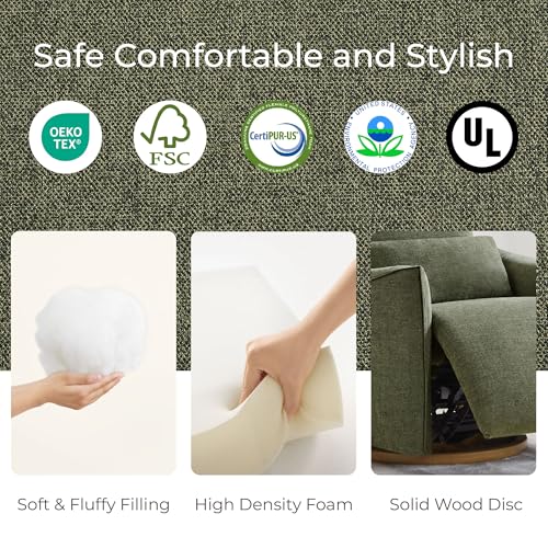 CHITA Swivel Rocker Recliner Chair, Power Nursery Glider Recliner, Nursery Rocking Chair with Adjustable Power Headrest, FSC Certified, Solid Wood Base, Moss Green CHITA