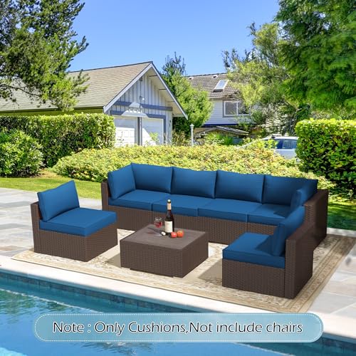 HOMREST Outdoor Replacement Cushions for Patio Furniture,Water-Repellent Sofa Cushions for 6-Seat Rattan Wicker Sectional Patio Conversation Sets,14-Piece Cushions Set for Outdoor Couch๏ผBlue๏ผ HOMREST