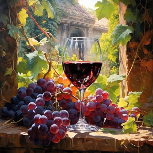Anuver Red Wine Diamond Art Kits for Adults, Grape Full Drill Diamond Painting for Beginners, 5D Gem Art for Home Wall Decor, 12x12 Inch Anuver