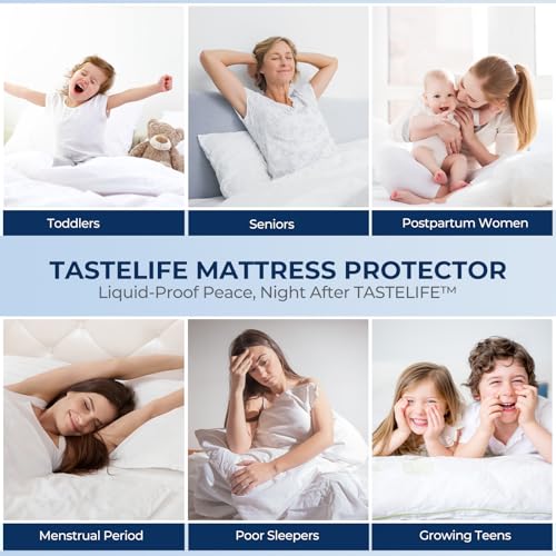 TASTELIFE Queen Size Bed Mattress Protector, Waterproof & Breathable Cooling Mattress Cover & Pad, Deep Pocket Fits 8-21”, Ultra-Soft Washable Sheet Protection TASTELIFE
