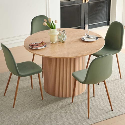 somedream Dining Table Set for 4, Mid Century Modern 47 Inch Wooden Round Dining Table Set, Space Saving (Table + 4 Green Chairs) somedream