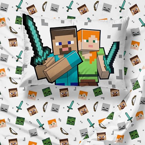 Jay Franco Minecraft Full Comforter Set - 7 Piece Bedding Includes Sheet Set & Pillow Covers - Super Soft Kids Bedding Creeper & Zombie Jay Franco