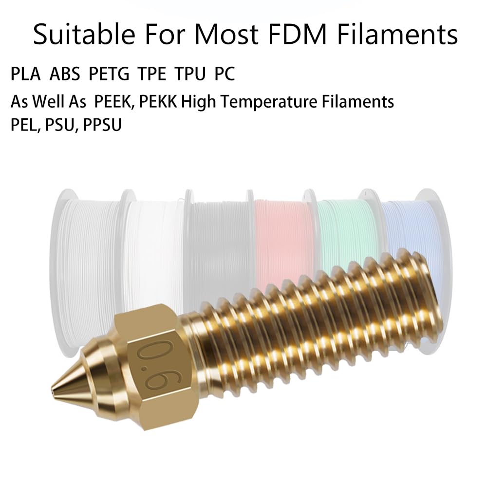 10PCS 3D Printer Extruder Nozzles Kit for K1/K1 Max/Ender 3 V3 KE, Packed High Temperature and Wear Resistance 5PCS 0.4mm, 1PC 0.2mm, 1PC 0.6mm, 1PC 0.8mm, 1PC 1.0mm and 1PC 1.2mm Brass Nozzles CNZTHDY