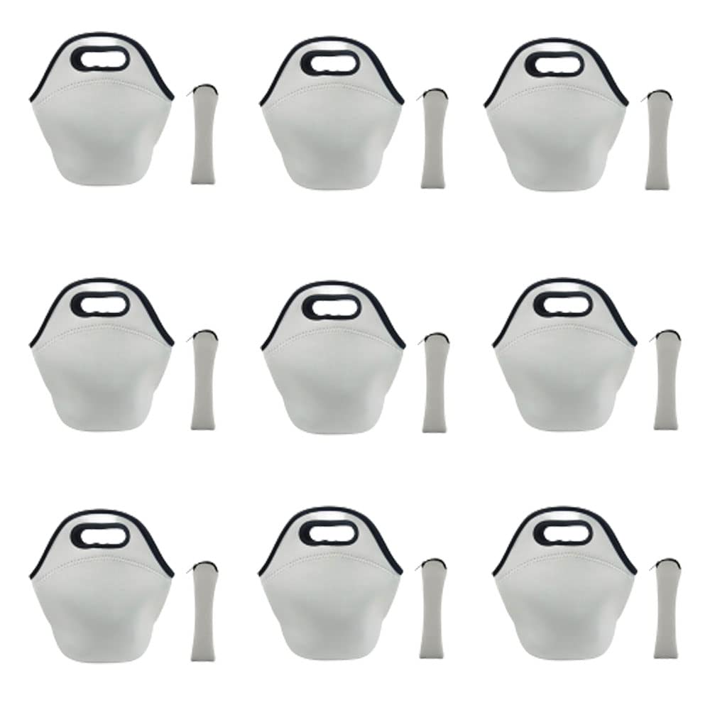 6pcs Sublimation Blank Lunch Bag Set 11.8x11.8in Tote Bag +Flatware Bag Reusable Insulated Thermal Food Case with Zipper for Heat Press Transfer Printing (white front + white back + black bottom) QOMOLANGMA