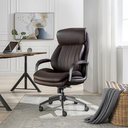 La-Z-Boy Nova Executive Office Chair, Patented AIR Ergonomic Support Technology, High-Back Premium Comfort & Support, Dark Brown Vegan PU Leather La-Z-Boy