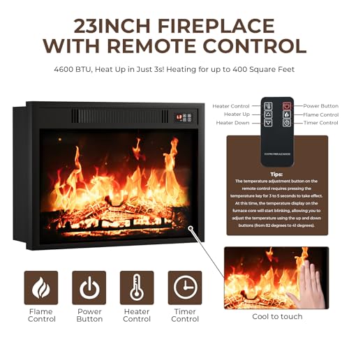 Frmobepts 72" Electric Fireplace TV Stand, Electric Fireplace with Mantel, Modern Entertainment Center with Storage, Realistic Stacked Stone Surround for Living Room Frmobepts