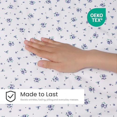 Twin Fitted Sheet,Microfiber Patterned Fitted Sheet Deep Pocket 18 Inches, Ultra Soft & Wrinkle Resistant Twin Deep Pocket,Blue Floral Hylnosia