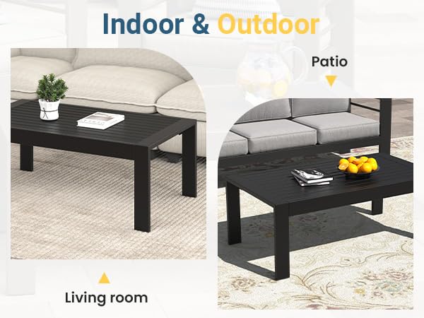 Wisteria Lane Outdoor Furniture Patio Coffee Table, Rectangle Outdoor Coffee Table, All-Weather Patio Metal Coffee Table for Balcony, Garden, Deck, Backyard, Black Wisteria Lane