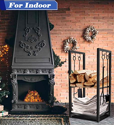 Koutemie 2 Tiers Small Firewood Log Storage Rack Holder for Indoor Fireplace or Outdoor Patio, Black Koutemie