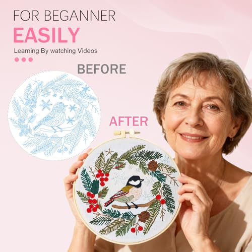 Huacan Embroidery Kit for Beginners Easy Needlepoint Kits for Adults with Stamped Embroidery Patterns. (Bird)