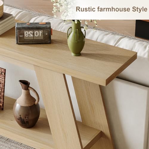 Treocho 63 Inch Long Console Tables for Entryway, 2-Tier Modern Wood Sofa Table with Shelf Behind Couch, Contemporary Narrow Entryway Table for Living Room, Hallway, Entrance, Hallway, Entrance, Oak Treocho