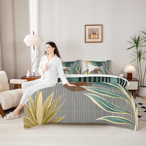 Erosebridal 7 Piece Boho Mid Century Bedding Sets Full Modern Abstract Geometric Comforter Set for Women Men,Retro Minimalist Aesthetic Bed in a Bag Line Art Sheet Set with Comforter,Green Erosebridal