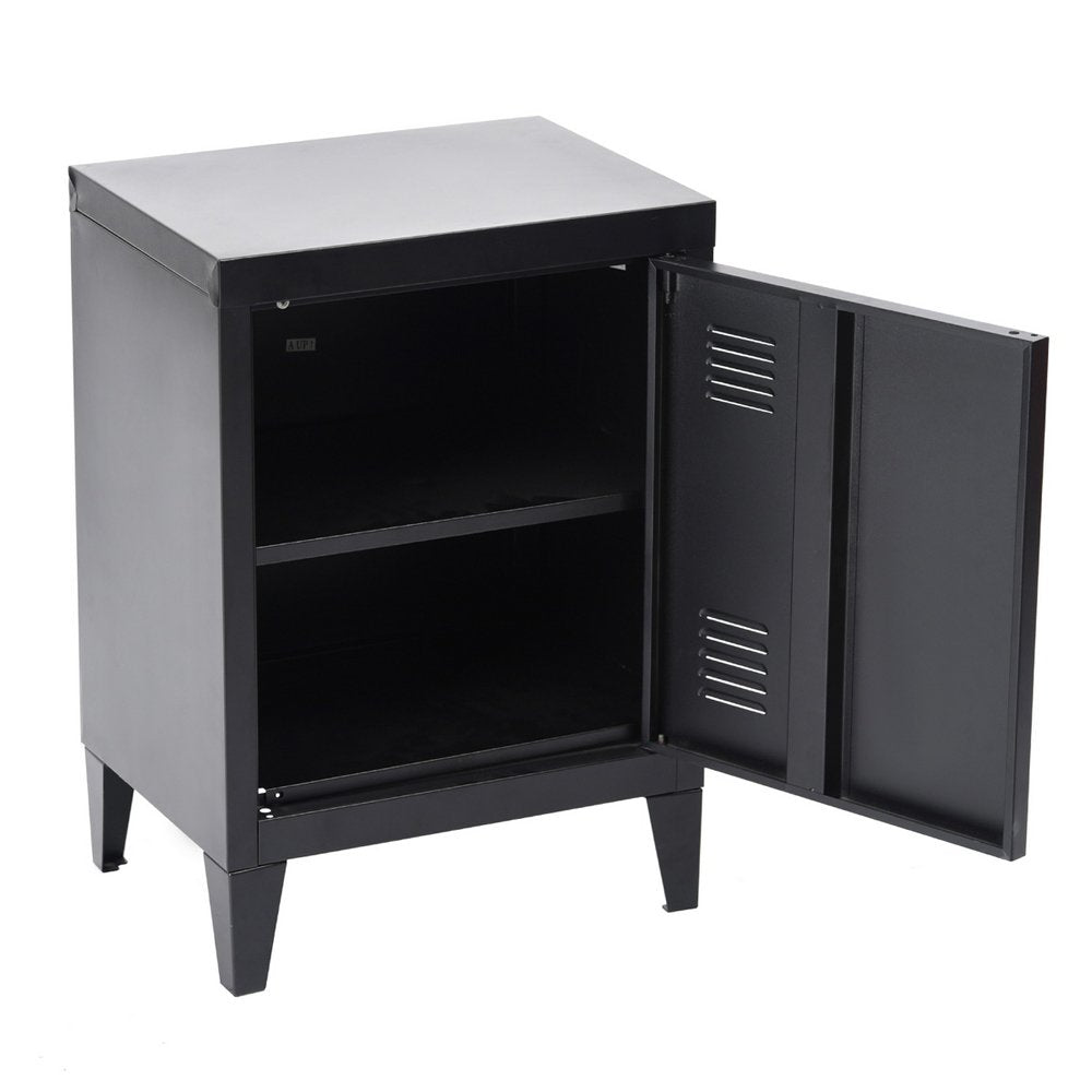 FurnitureR Industrial Metal Storage Cabinet Nightstand End Table Bedside Coffee Table,1 Door with Removable Shelf,Size:15.9'' x 12'' x 22.6'' (Black) FurnitureR
