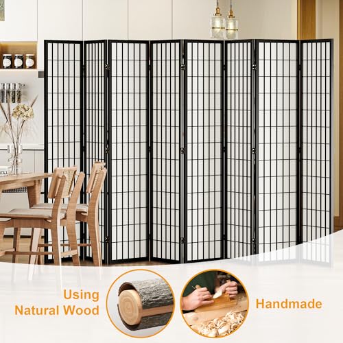 Salfanre 8 Panel Shoji Screen Room Divider, Japanese Room Divider for Room Separation, 66.9 Inches Folding Privacy Screens for Hoom Bedroom Office, Assembly-Free, Black Salfanre