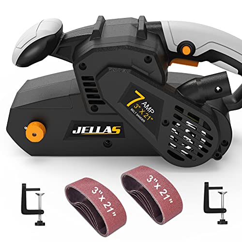 Jellas 7Amp Belt Sander 3 ร 21-Inch with Dust Bag, Bench Sander with Variable-speed Control, 2 in 1 Vacuum Adapter, 10 Feet (3 Meters) Length Power Jellas