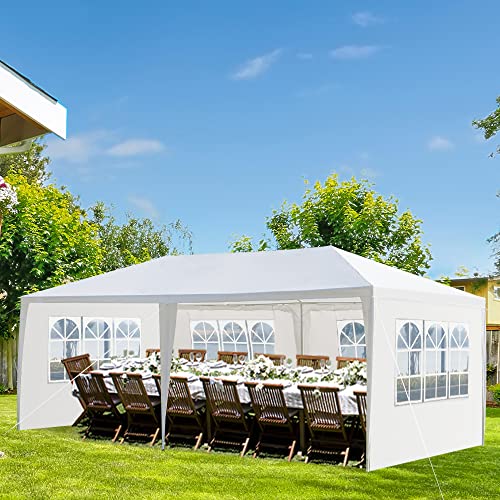 Outdoor Party Tent - Wedding & Birthday Event Tent with Removable Sidewalls & Transparent Windows (10'x20'/4 Sidewalls White) LBLWJD