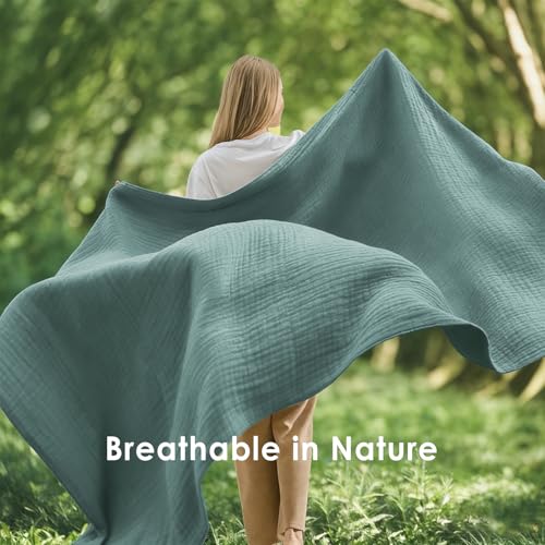 EMME Muslin Throw Blanket 100% Cotton Blankets for Couch Breathable Gauze All Season Soft and Lightweight Pre-Washed (Teal, 50"x70") EMME