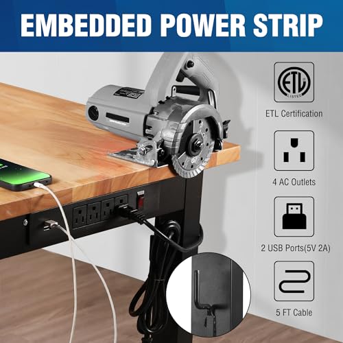 WORKPRO 48" Adjustable Garage Workbench, with Rubber Wood Top & Power Outlets + 2 Pack 16”x 32” Metal Pegboard, 1500 LBS Load Capacity Hardwood Worktable with Leveling Foot, for Workshop, Garage WORKPRO