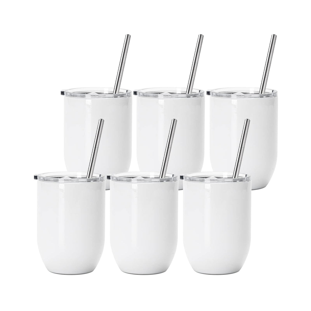 PYD Life Sublimation Wine Kids Tumblers Blanks Straight Bulk 15 OZ Glossy White with Leakproof Lid and Straw Stainless Steel for Cricut Mug Press Tumbler Heat Press 6 Pack PYD Life