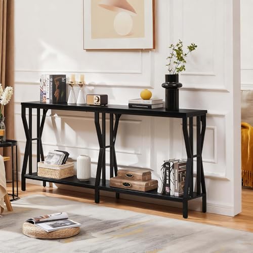 HOMISSUE Sofa Console Table, 70.9" Extra Long Sofa Table with 2-Tier Storage, Industrial Narrow Console Tables Behind Couch, Hallway Table for Entryway, Living Room, Black HOMISSUE