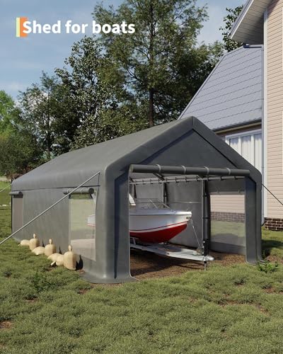 13X25 FT Carport with Roll-Up Windows & Doors, Heavy Duty All-Weather Portable Garage Shelter for RV, Truck, Boat & Vehicle Storage EliteEdge