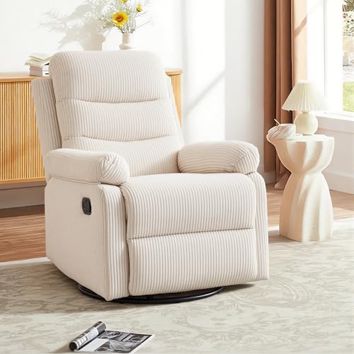 GAOHAPY Rocking Recliner Chair,Modern Swivel Glider Recliner Chair,Corduroy Fabric Upholstery Recliner,Manual Reclining Sofa Chair for Living Room,Office,Apartment (Beige)