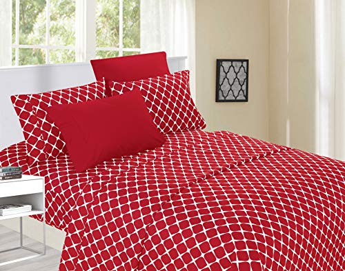 Elegant Comfort Luxury Softest and Coziest 6-Piece Bed Sheet Set, Wrinkle Resistant Milano Trellis Pattern-1500 Thread Count Egyptian Quality Microfiber Bedding Set, King, Burgundy Elegant Comfort