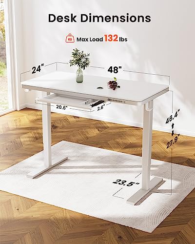 ErGear Dual Motor Electric Standing Desk with Drawers,48x24 Inch Whole-Piece Quick Install,Height Adjustable Stand up Sit Stand Home Office Ergonomic Workstation with USB Charging Ports(White) ErGear