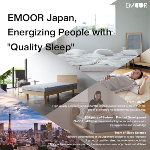 EMOOR Japanese Futon Mattress & Wood Slatted Bed Set Machi-OSMOS Twin (Earth-Natural), Solid Pine 3-Heights Adjustable Easy-Assemble Japanese Sleeping Bed Tatami Mat EMOOR