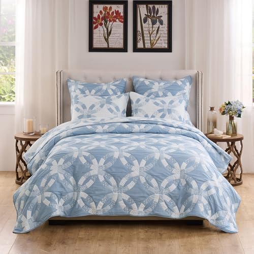 Greenland Home Fashions Wedding Ring Collection Reversible Coverlet Set, 3-Piece King/Cal King, Blue Greenland Home Fashions