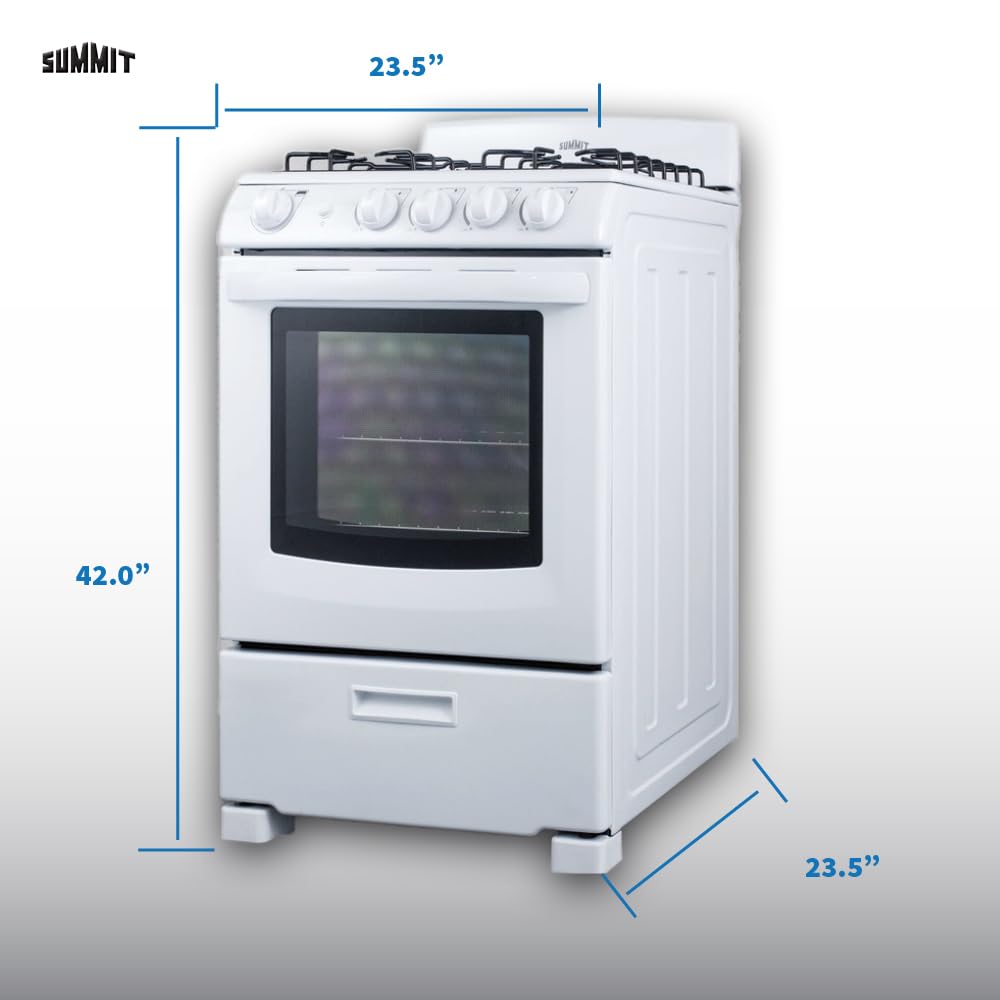 Summit 24" Gas Range, 2.9 cu. ft. Oven, 4 Burners, White- RG244WS Summit Appliance