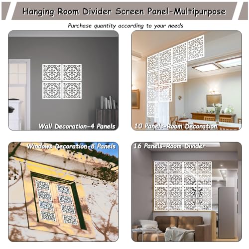 Lchen Hanging Room Divider,10 Pieces Wood-Plastic Hanging Panels 0.2“Thick Screen Panel for Living Room Bedroom Home Decoration(HTT-10S,11.4"X11.4") Lchen