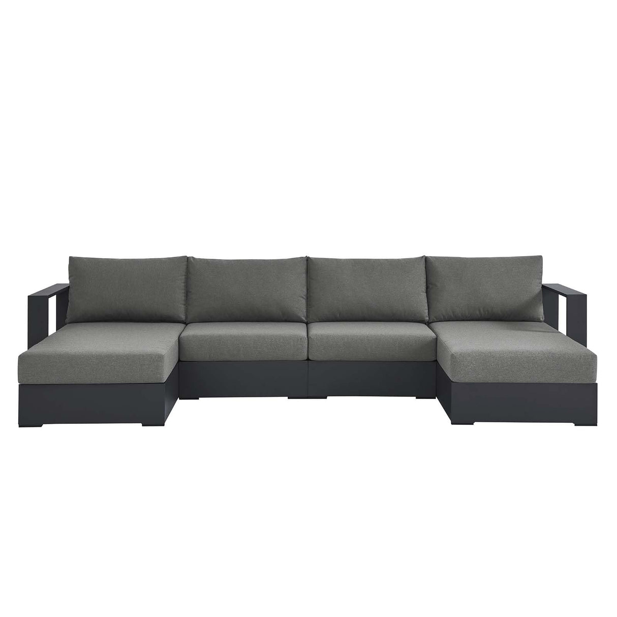 Modway Tahoe Aluminum 4-Piece Outdoor Patio Furniture Gray Charcoal, Modular Sectional Sofa Set with Chaise Lounges, Weather-Resistant Cushion, Ideal for Deck, Backyard, Poolside Modway