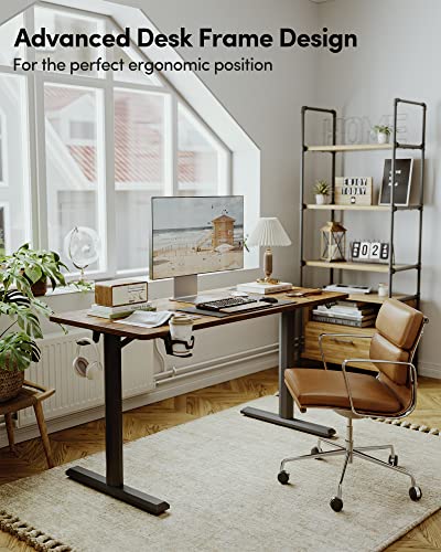 FEZIBO Height Adjustable Electric Standing Desk, 55 x 24 Inches Stand up Table, Sit Stand Home Office Desk with Splice Board, Rusticbrown FEZIBO