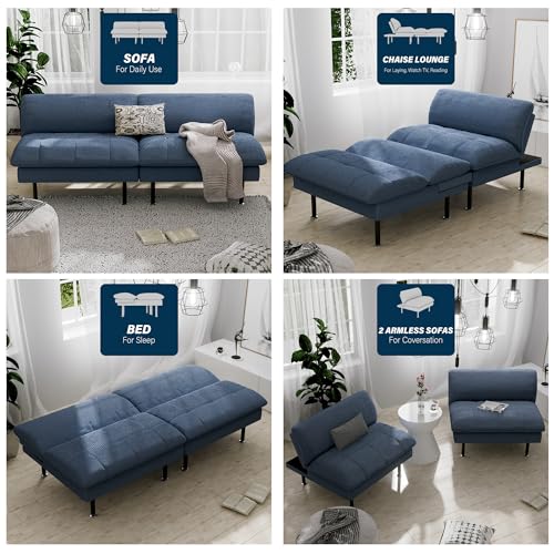 Ribilake 70" Futon Sofa Bed, 4 in 1 Multi-Function Couch Sleeper with Adjustable Backrest, Modern Convertible Futon, Recliner Small Loveseat for Living Room, Dorm, Blue Ribilake