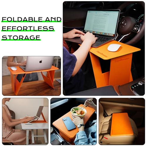 Foldable Laptop Desk Bed Computer Desk, FansDreams Pi Foldable and Portable Lap Desk, Portable Folding Lap Table, Standing Lightweight Travel Laptop Table for Study and Work (Orange, Standard) FansDreams