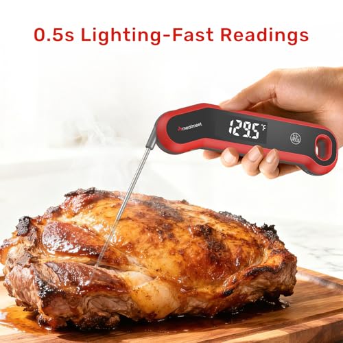 Meatmeet Digital Meat Thermometer - 0.5 Sec Instant Read Meat Thermometer Digital, Kitchen Thermometer Precise ยฑ0.5โ, IP67 Waterproof, Large Bright LED Display, for BBQ/Grill/Cooking/Candy (S1)