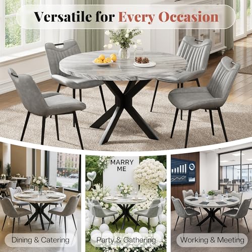 Jocisland 45" Marble Top Round Dining Table and Chairs for 4, Mid Century Modern Dining Room Table Set, Space Saving for Apartment Kitchen (Table + 4 Vertical-Stitching Grey Chairs) Jocisland