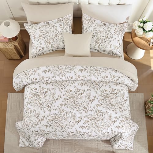 WONGS BEDDING Comforter Set King Size, 8 Pieces Brown Floral Botanical Comforter Sets, Bed in a Bag Soft Lightweight Microfiber Bedding Sets for All Seasons (90"x104") WONGS BEDDING