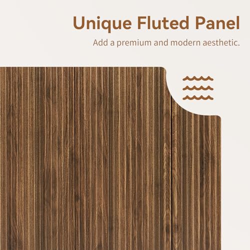 SZTHHDF 64" Sideboard Buffet Cabinet with Storage, Modern Fluted Credenza with Adjustable Shelves, Wood Faux Marble-Top Coffee Bar Console Table for Living Room Kitchen Dining Room, 31.5" H, Walnut SZTHHDF