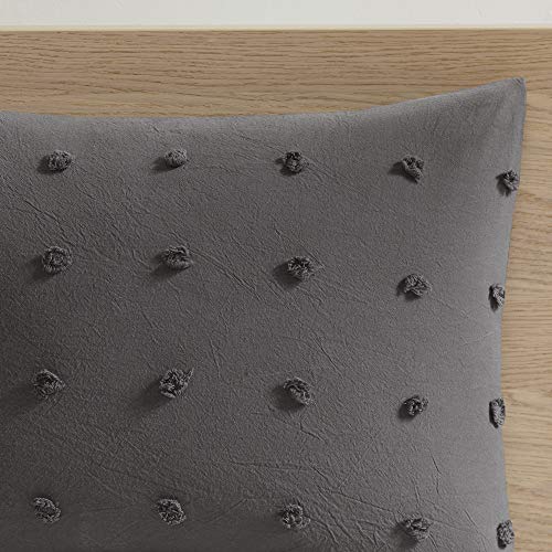 Intelligent Design Cotton Comforter Set - Jacquard Tufts Pompom Design All Season Bedding, Matching Shams, Decorative Pillows, King/California King (104 in x 92 in), Charcoal 7 Piece Intelligent Design