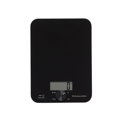 KitchenAid KQ914BA Digital Glass Top Kitchen and Food Scale, 11 lb Capacity, Measures Liquid & Dry Ingredients, Rotating Knob, Precise Results for Baking, Cooking, Keto and Meal Prep, Tare, Black