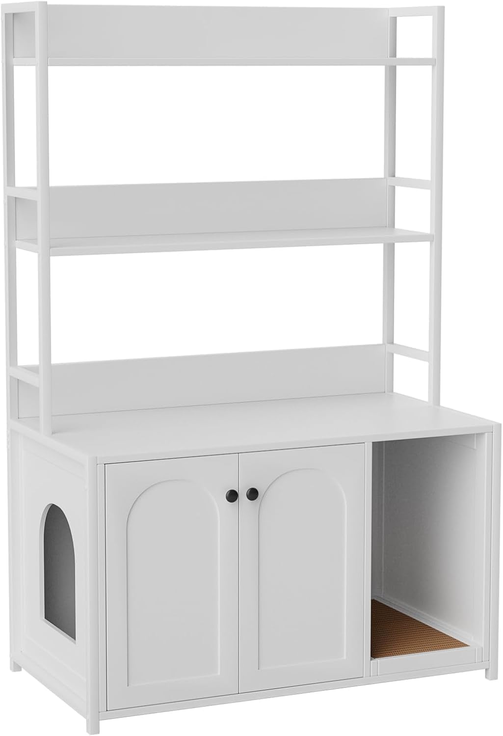GAOMON Cat Litter Box Enclosure, with 2 Storage Shelves, Hidden Cat Furniture with 2 Doors and Scratch Pad, Indoor Cats House Kitty Box Washroom Cats Bookshelf Cabinet - White GAOMON