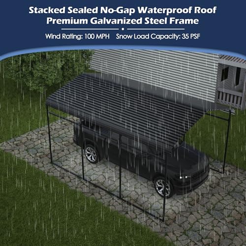 Xilingol Metal Carport, Heavy Duty Carport Canopy with Galvanized Steel Frame and Roof, Outdoor Storage Shed, Car Tent Garage Shelter for Pickup, Truck, Boat and Tractor (10x15 FT Black) Xilingol