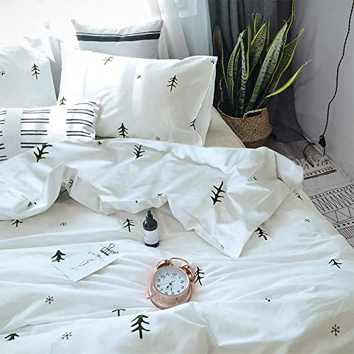 BuLuTu Kids Duvet Cover Full Size Cotton White/Grey,Premium Boys Girls Bedding Sets Twin,Single Bed Comforter Cover Zipper Closure,Forest Tree Print Pattern,Super Soft,Breathable,No Comforter BuLuTu
