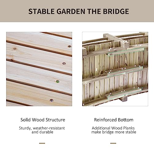 Outsunny Fir Wood Garden Bridge Arc Walkway with Side Railings for Backyards, Gardens, and Streams, Natural Wood, 60" x 26.5" x 19" Outsunny